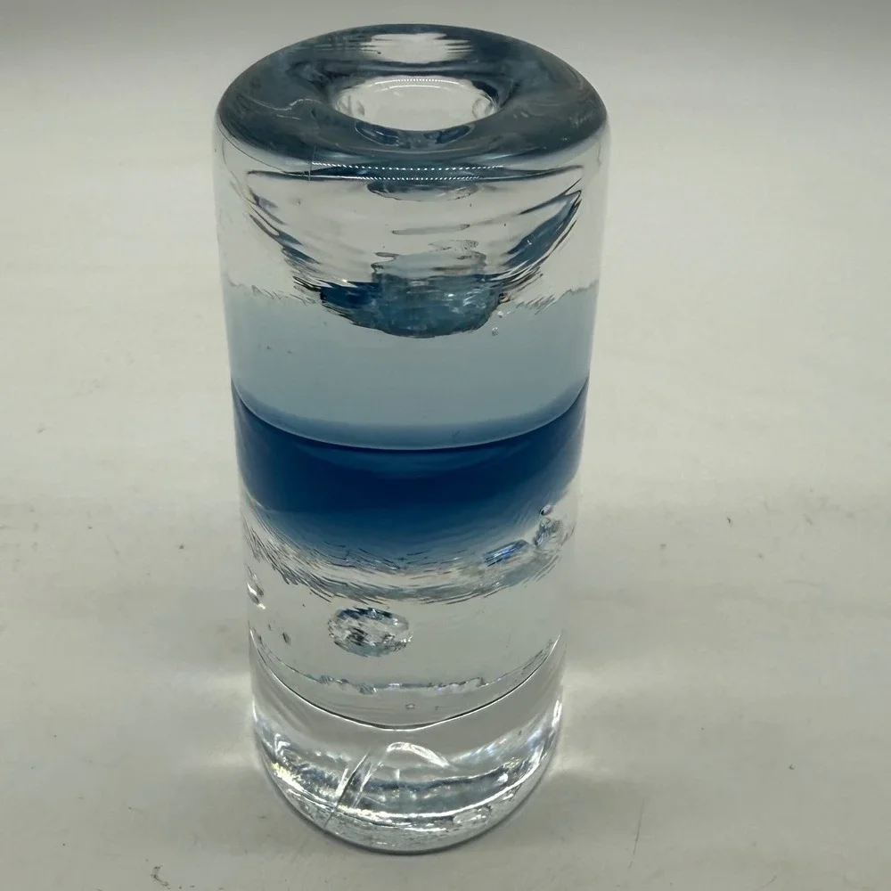 Art Glass Blue Swirl Controlled Bubble Candle Holder Paperweight Modernist Decor
